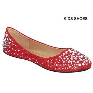 39K Girls Kids Ballet Flats Shoes Fabric Red NEW